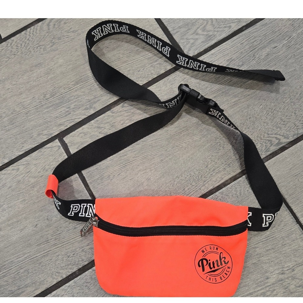 Victorias Secret PINK Neon Orange Belt Bag Fanny Pack We Run This Beach Logo